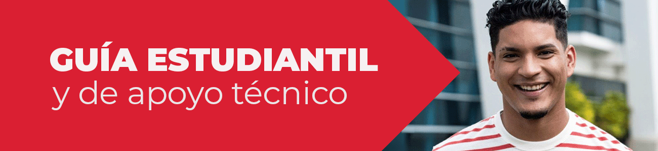 Banner de la Guía estudiantil y de apoyo técnico con imagen de estudiante