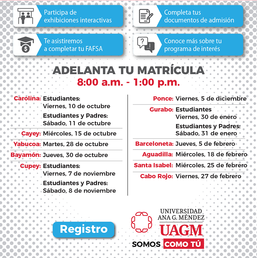 Participa de exhibiciones interactivas, Completa tus documentos de admisión, Te orientaremos en la Solicitud de Ayudas Económicas (FAFSA), Conoce más sobre tu programa de interés