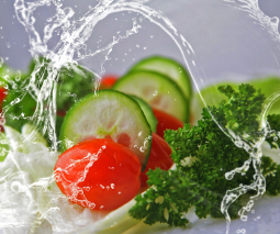 ensalada de pepino, tomate cheri, pergil y lechuga