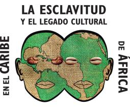 dos caras africanas con textura de tela de saco representando mapa de africa y el caribe